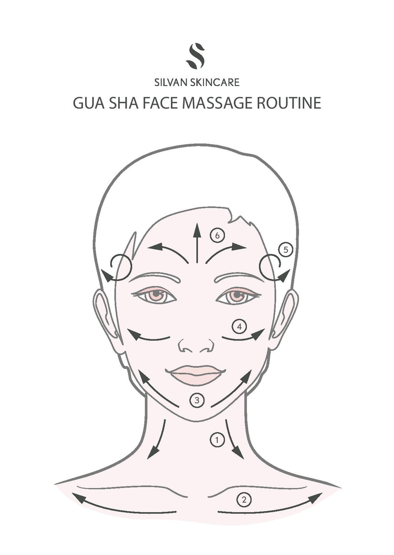 Silvan Skincare Gua Sha Face Massage Routine diagram on a white background